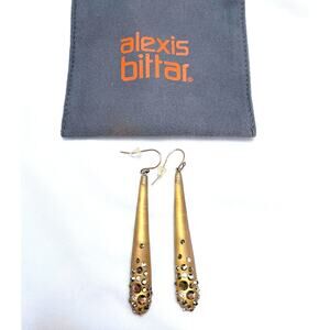 Alexis Bittar Gold Lucite Rhinestone Metallic Dust Drop Dangle Earrings